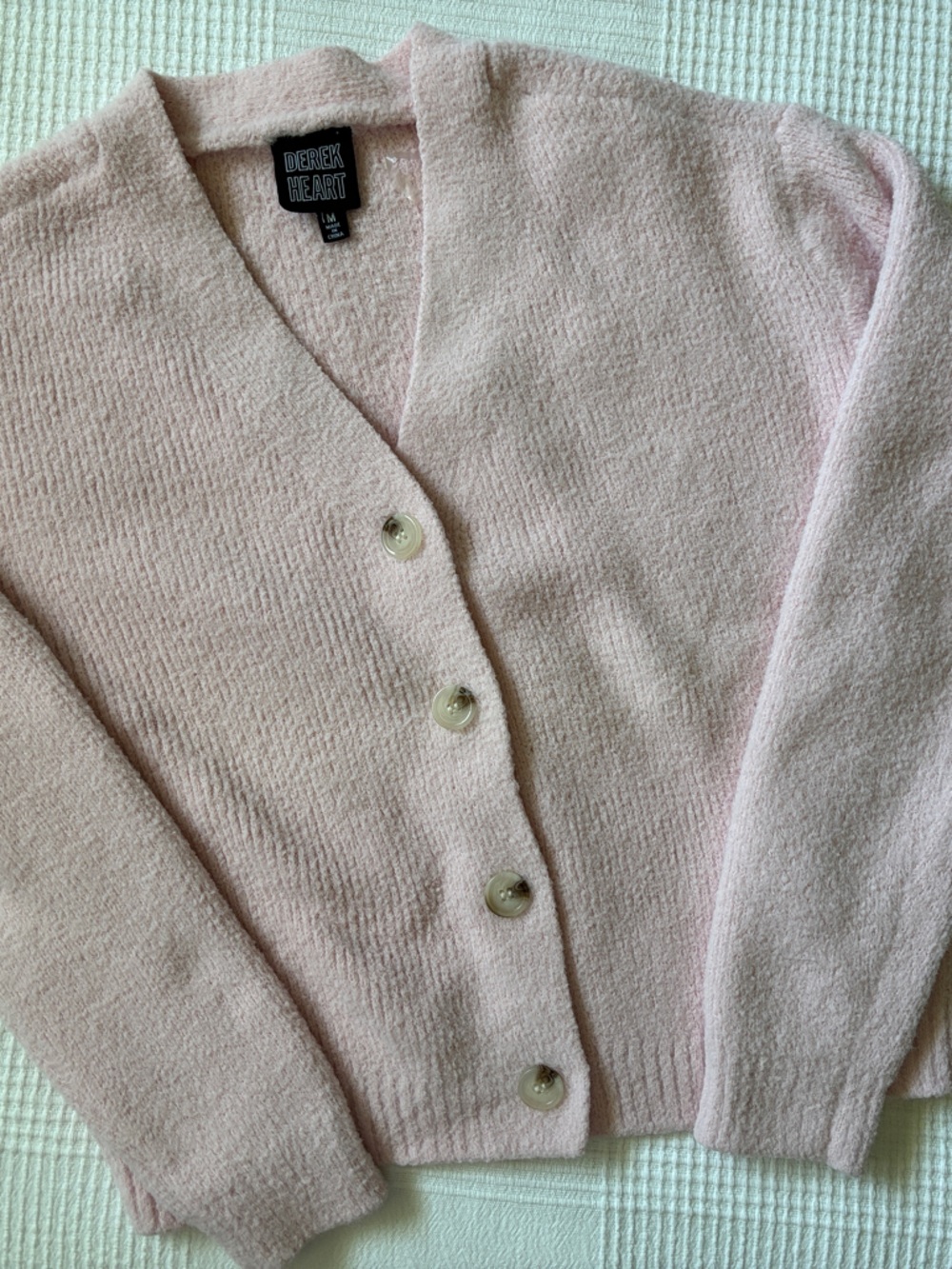 Derek Heart Soft Light Pink Button-Front V-Neck Cardigan